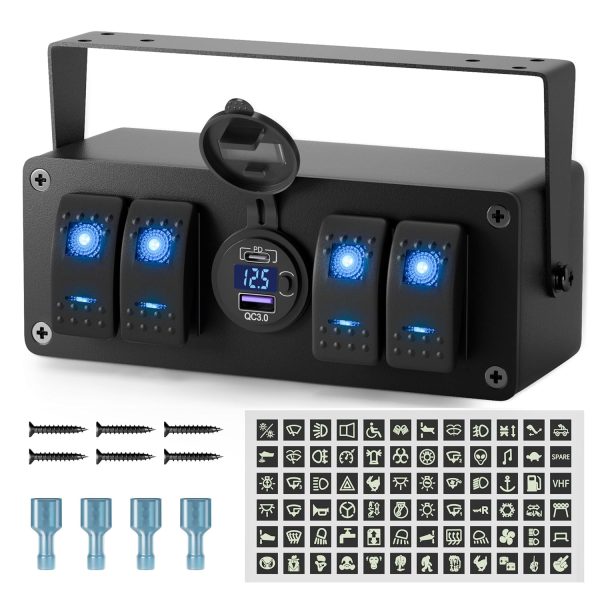 Joinfworld 4 Gang Rocker Switch Box 12V 20A-0