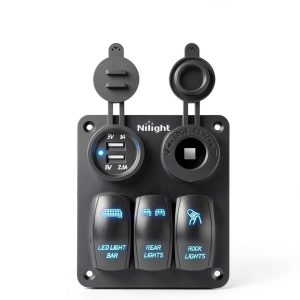 Nilight 3 Gang USB Rocker Switch Panel Metal-0
