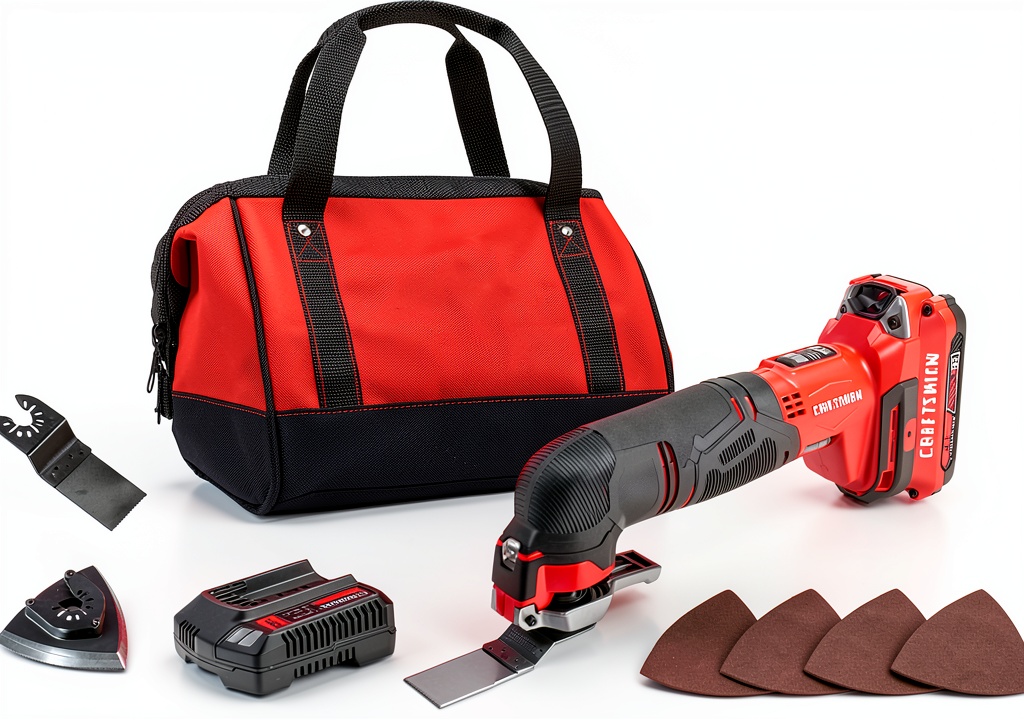Craftsman oscillating tool in use on a wooden trim