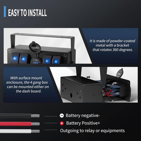 Joinfworld 4 Gang Rocker Switch Box 12V 20A-4