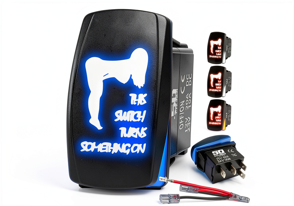 12v rocker switch with custom laser-etched designs