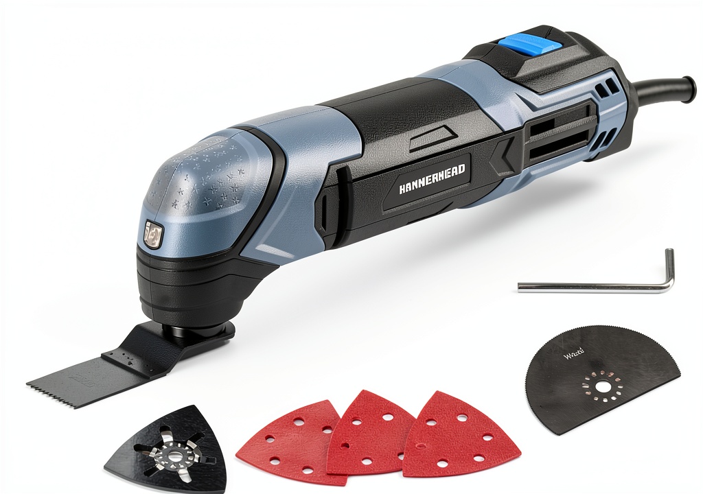 Hammerhead oscillating multi-tool in use on a wooden deck