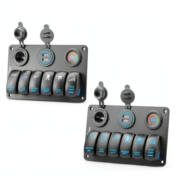Nilight 6 Gang Rocker Switch Panel Aluminum-2