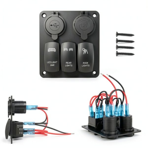 Nilight 3 Gang USB Rocker Switch Panel Metal-5