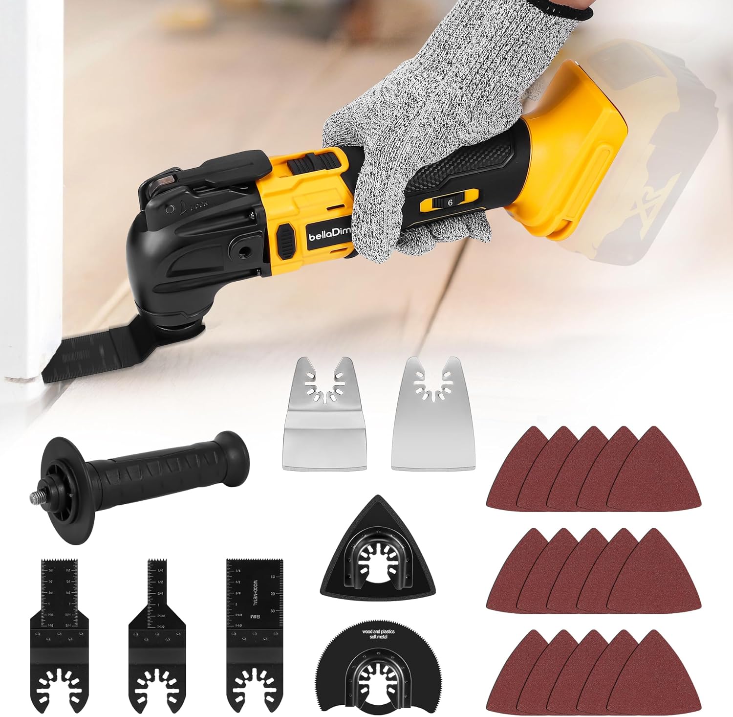 BellaDimora oscillating tool being used on a wooden floor