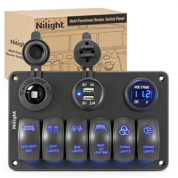 12V 6 Gang Switch Panel Nilight Aluminum Dual USB-0
