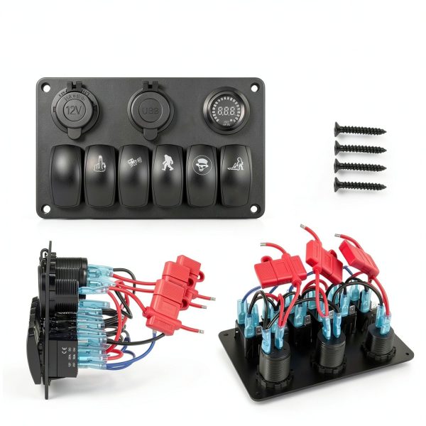 Nilight 6 Gang Rocker Switch Panel Aluminum-4